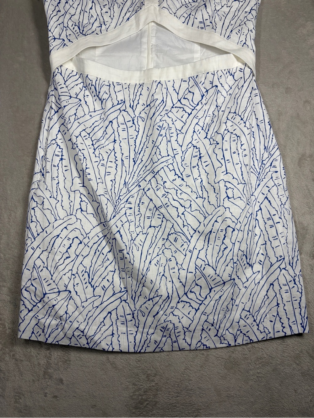 Staud Perla Blue White Palm Linen Cut Out Preppy Short Sleeve Cocktail Dress 10 - Picture 6 of 16